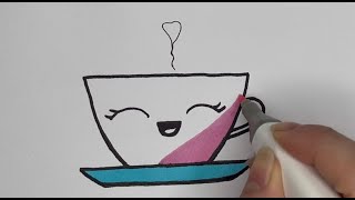 Cup of coffee drawing- رسم فنجان قهوة كيوت- kids drawing- رسم للأطفال