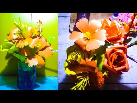 how to make easy orgami paper flowers with vase - best crafts ideas
