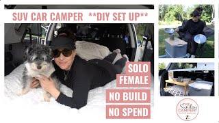 *NEW* SUV CAR CAMPING SET UP NO BUILD/SPEND  ORGANIZED SOLO FEMALE WITH A DOG || THE SUNDAY CAMPER
