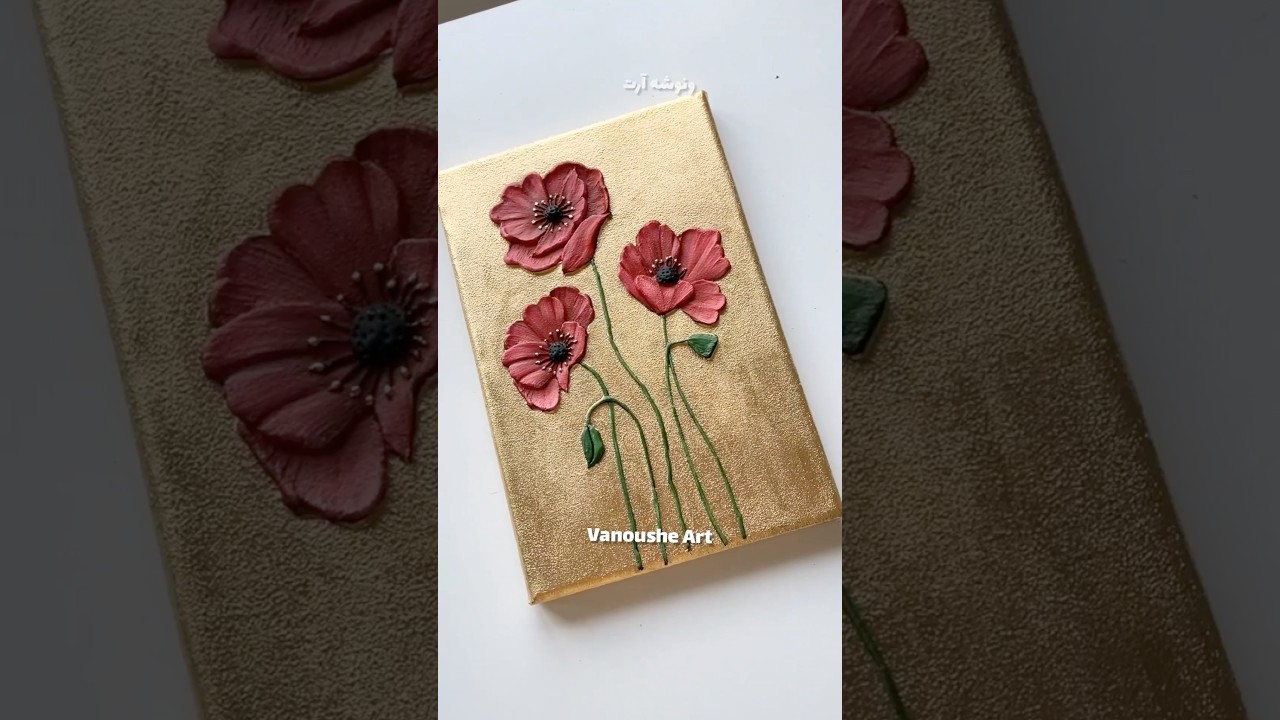 Red Poppy Flower Texture Painting 