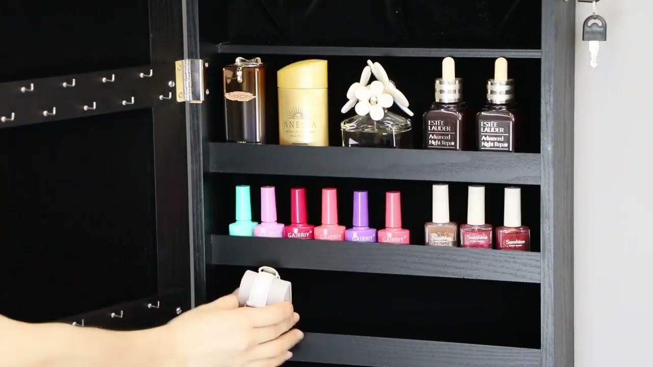 1004Whitebeach Wall Mounted Jewelry Armoire Cabinet Full Length Mirror with Storage Hanging Organize