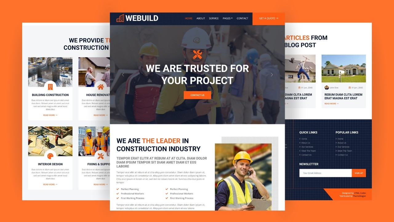 Responsive Construction Website Design Using HTML, CSS, JavaScript & Bootstrap | Multi-page Template