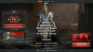 Diablo IV Minion Cold Mages Bone Storm Necromancer Build Pit run Tier 100