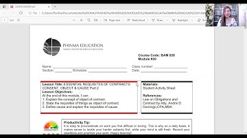 MODULE 20: ESSENTIAL REQUISITES OF CONTRACTS: Object and Cause (Part II)