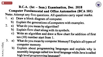 BCA 1ST SEM COMPUTER FUNDAMENTAL AND OFFICE AUTOMATION DEC 2018 | DBRAU