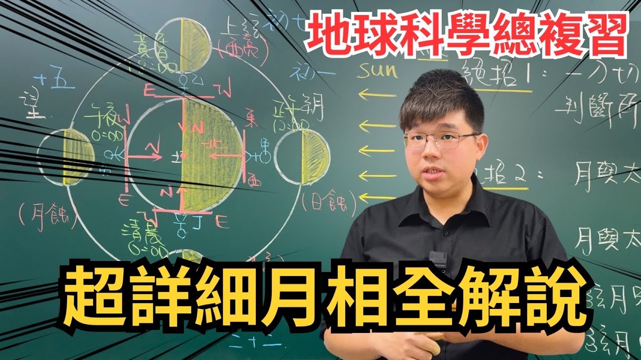 超詳細月相全解說！三大絕招解決所有月亮題目！ 地球科學 月相 朔月 上弦月 望月 下弦月 國中會考必考 高中學測也用的到 ｜【震東老師】