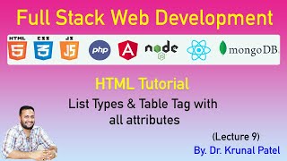 Full Stack Web Development -Lecture9-HTML Tutorial -Types of List and Table tag with all attributes