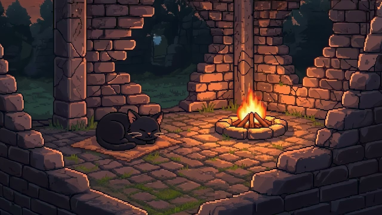 Pixel Cat by the Campfire 🌙🐱 | Ambient Music for Relax, Sleep & Study