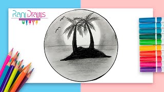 Cómo dibujar un PAISAJE DE PLAYA CON LÁPIZ - ideas de dibujos fáciles con lápiz