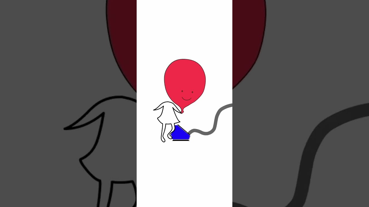 Funny Poppet the balloon girl inflates her head with a foot pump - cute animation vignette