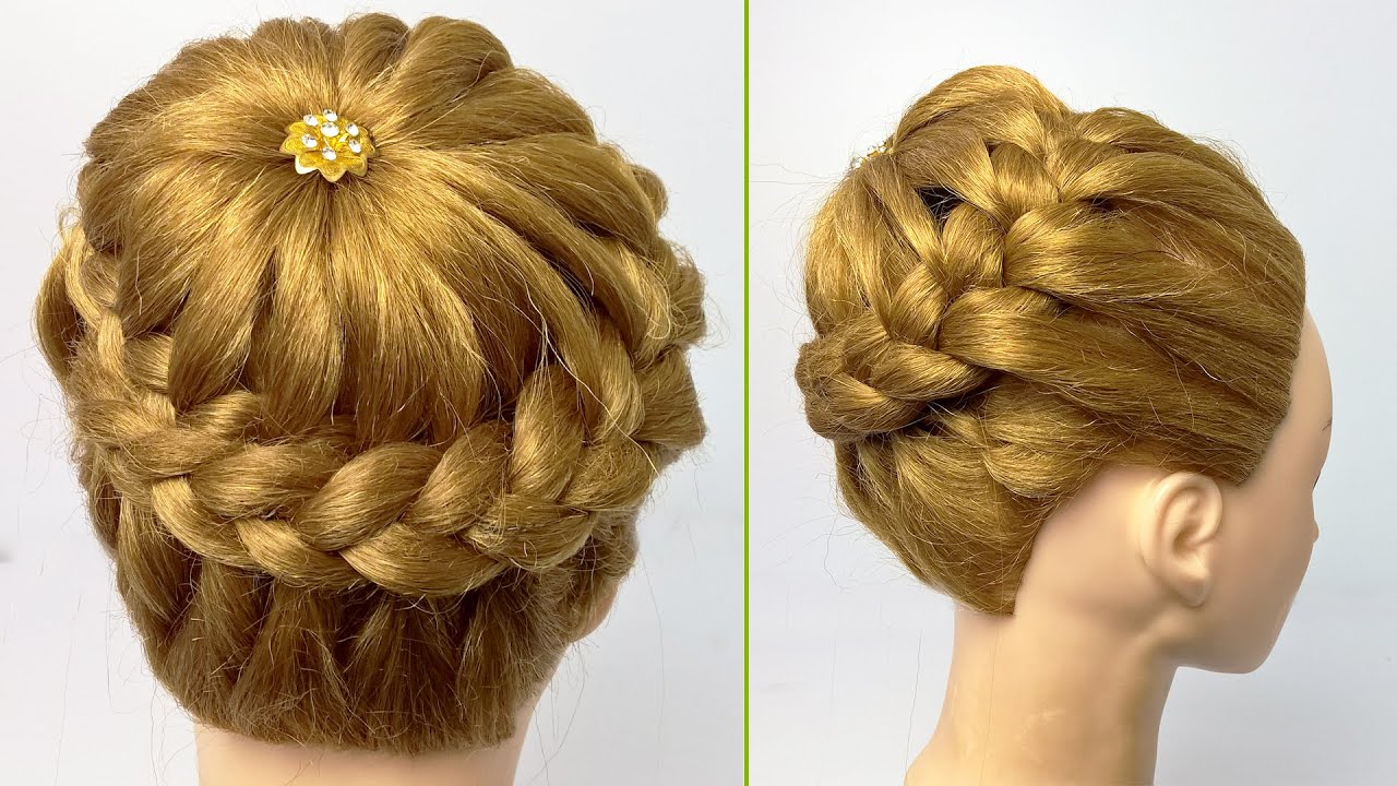 BUN HAIRSTYLE for Lehenga and Saree | New Flower Design Juda hairstyles ...