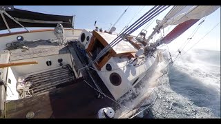 Sailing Neverland, a Westsail 32, along the shipwreck coast of Lake Superior in 2030 kt wind.