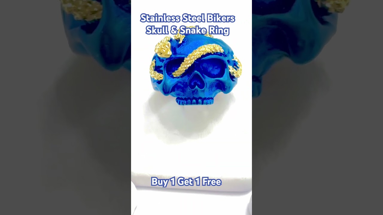 Stainless steel bikers ring skull and snake one of a kind. Buy one get one free today. ￼