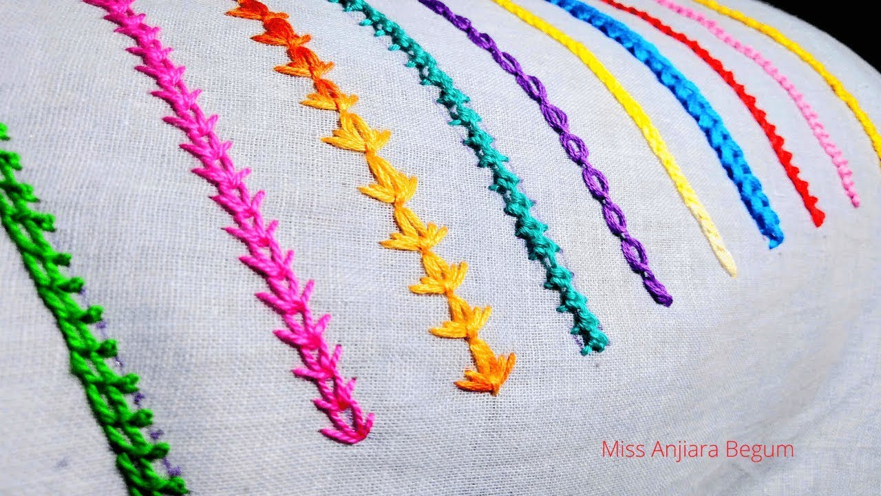 10 Colorful Basic Hand Embroidery Border Stitches for Beginner-79 ...