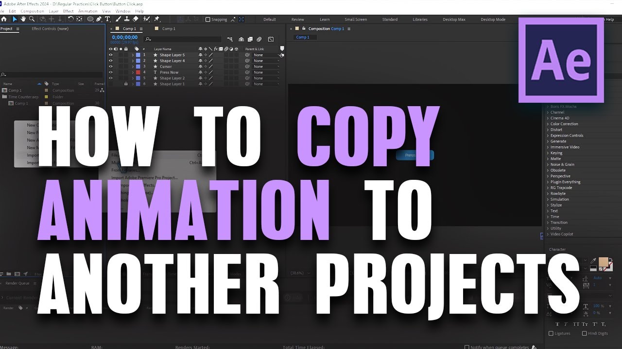 HOW TO COPY ANIMATION TO ANOTHER PROJECTS in After Effects | After ...