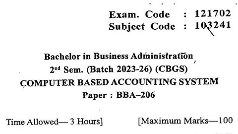Gndu BBA 2nd Semester Computer Based Accounting System Question Paper | Bba Question Paper 2024