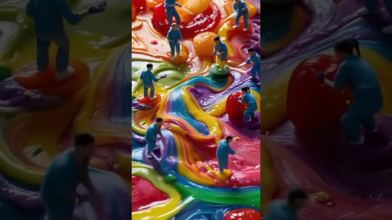 When art meets dessert—tiny chefs crafting a rainbow fantasy! 