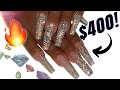 Watch Me Work: $400 Sculpted Swarovski Bling Nails w/ Reflective Gel Polish Flame Nail Art Design