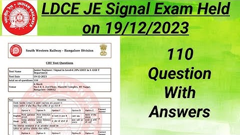 LDCE JE Signal 19/12/2023 Asked 110 Question With Answer || JE Signal