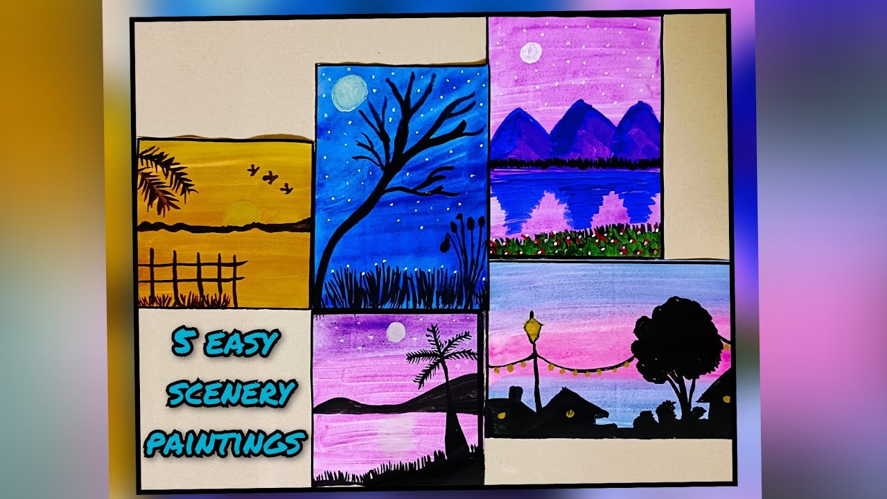 5 Easy scenery paintings / Easy paintings for beginners / simple