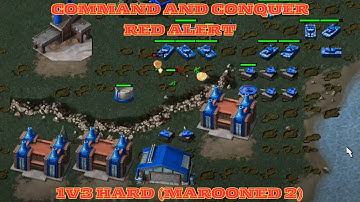 Command And Conquer Red Alert Skirmish 1v3 Hard (Map: Marooned 2) RTS Allied Gameplay PC