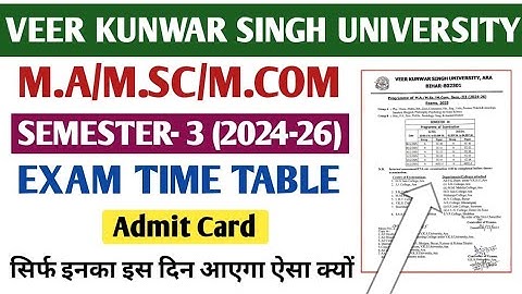 VKSU PG Semester 3 Exam Time Table 2025 | VKSU MA MSc MCom Admit Card Download | New Update Today