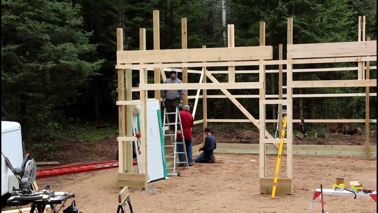 Pole Barn Build Headers and Post Prep for Truss YouTube