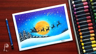 Christmas Drawing with Oil Pastels | Merry Christmas | PrabuDbz Art