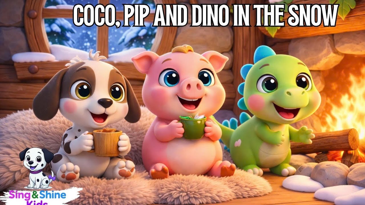 🐶🐷🦖 Coco, Pip and Dino in the Snow | Fun Kids Songs 🎶🌳