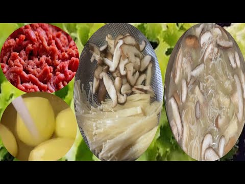 My new recipe Ground beef with Potatoes, Enoki Mushrooms soup