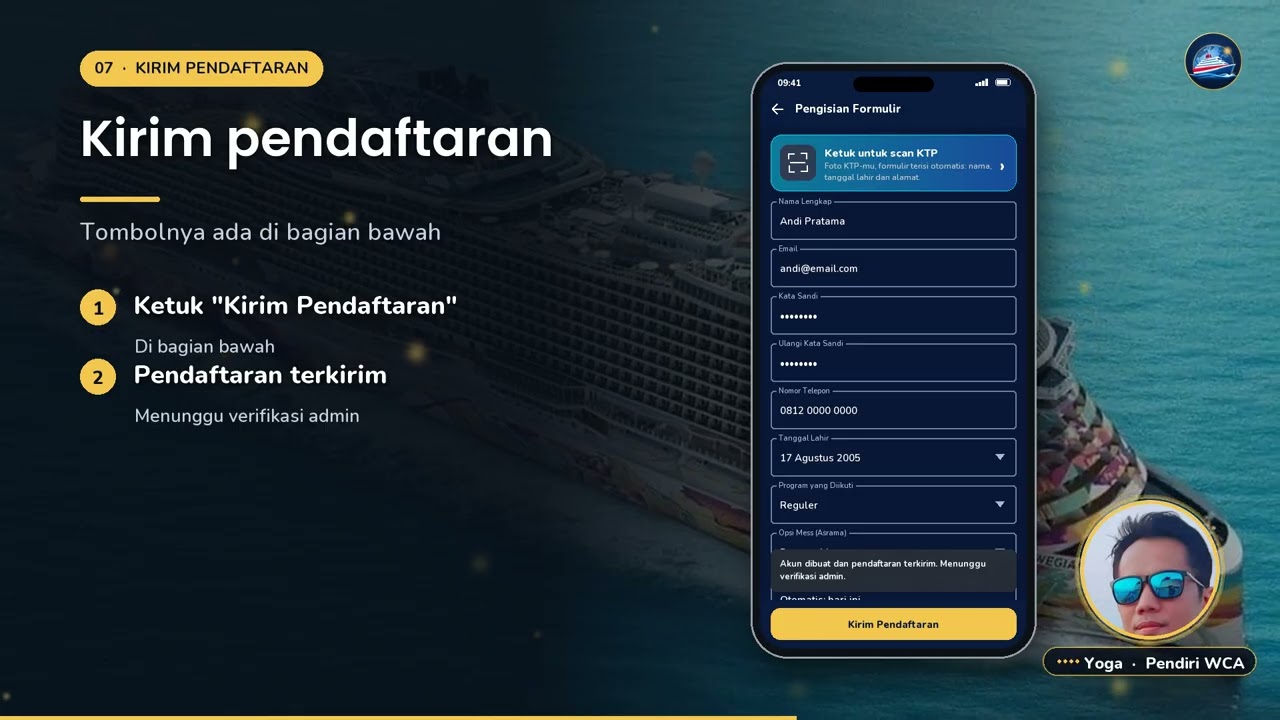 Cara daftar di World Cruise Academy lewat aplikasi