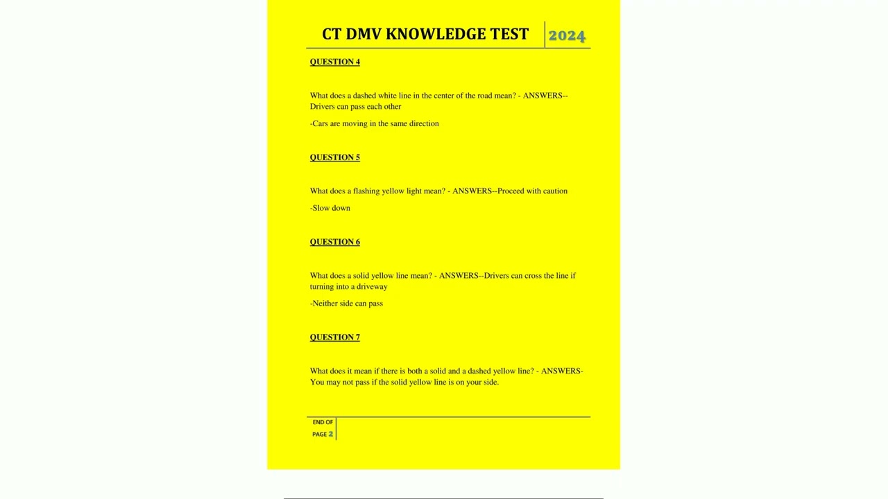 CT DMV KNOWLEDGE TEST QUESTIONS AND ANSWERS 20247