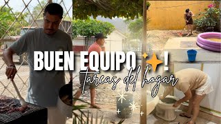 Rutina ☀️cansa lavar el baño asi 🥺 patios limpios✅Mi esposo prepara la Comida 🥘 lavamos mucho! 
