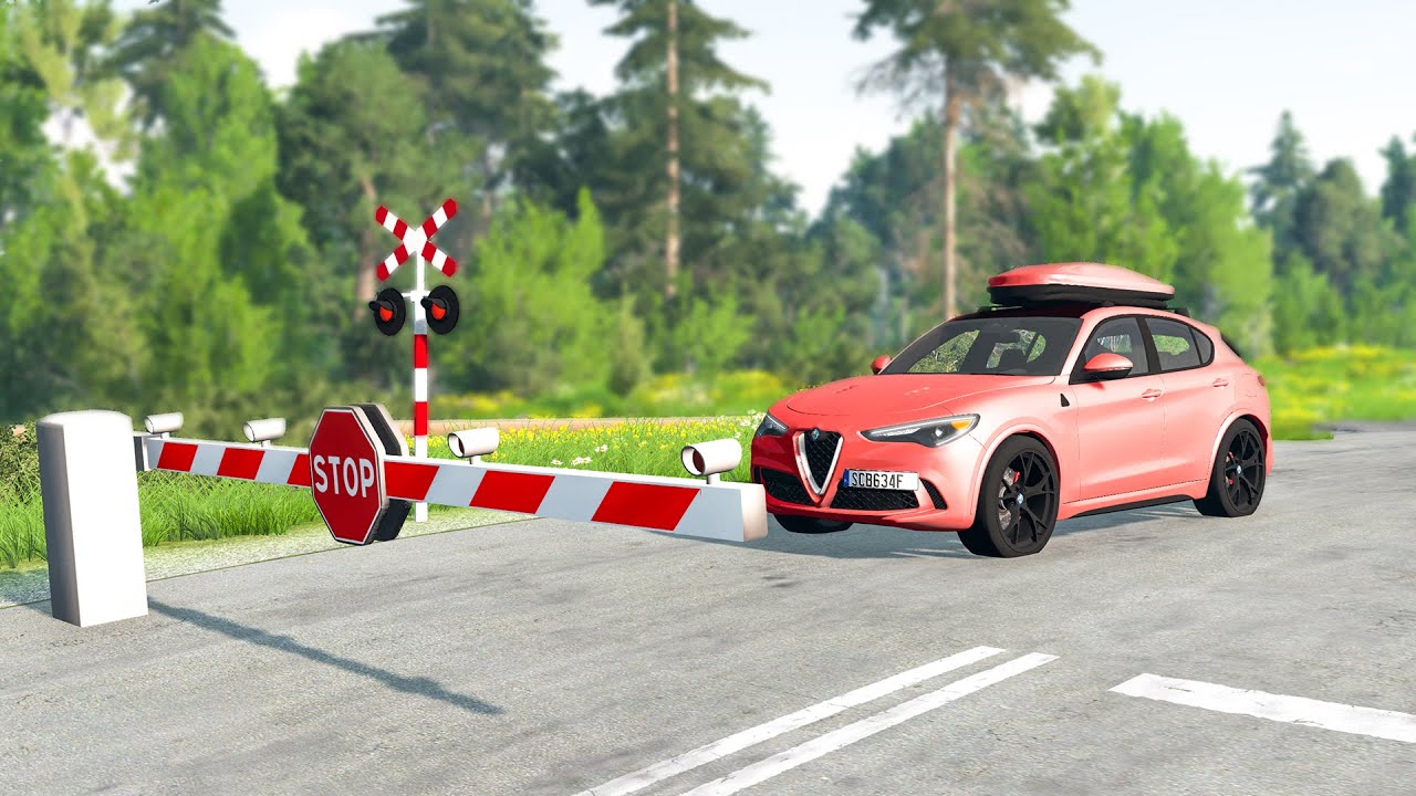 Railway Track Barrier vs Cars โ BeamNG.Drive - YouTube