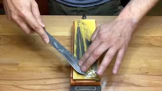 Sharpening a dull old butcher's knife only with Shapton 1000