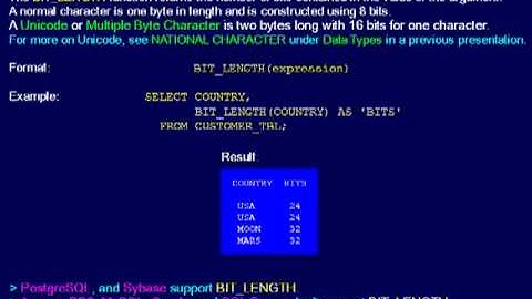 SQL 074 Numeric Scalar, BIT_LENGTH or How many bits in the strings?