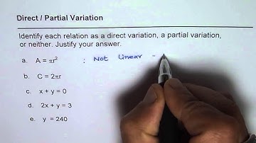 Direct or Partial Variation Test examples Algebra