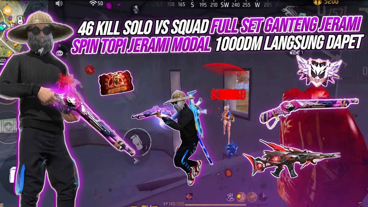 46 KILL SOLO VS SQUAD FULL SET GANTENG JERAMI !!! HOKI SPIN TOPI JERAMI MODAL 1000DM LANGSUNG DAPET🔥