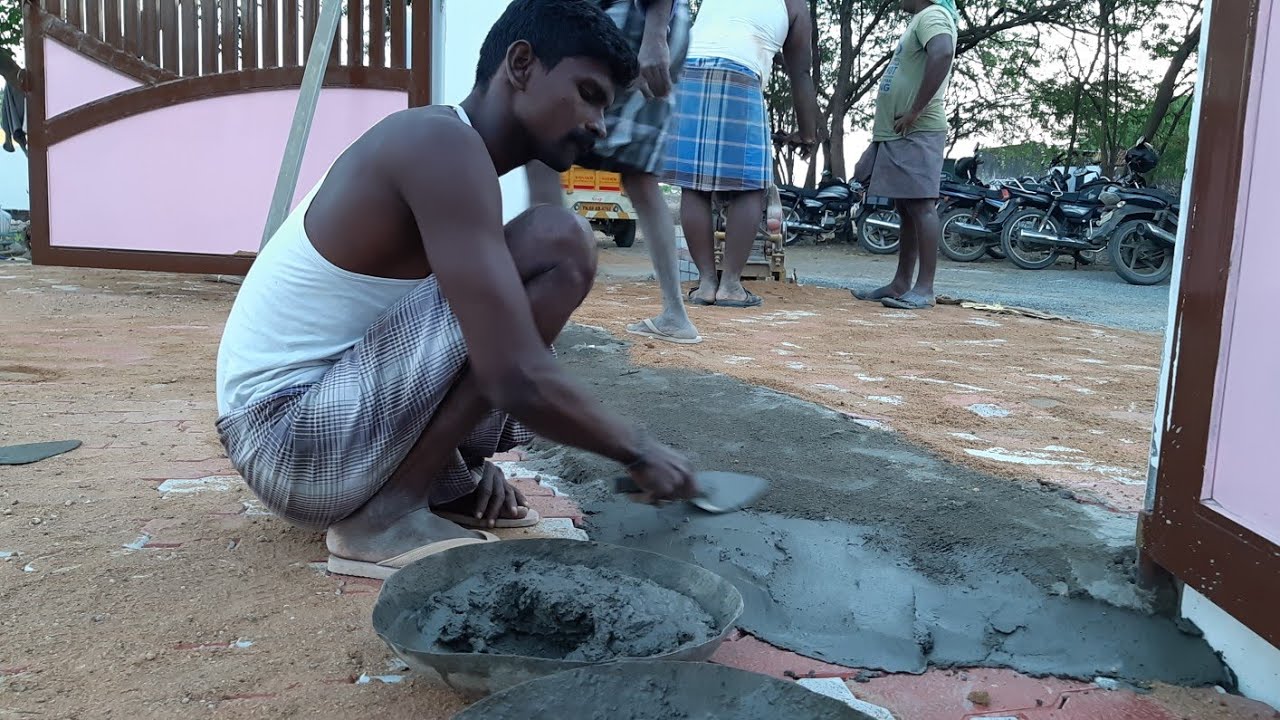 Strong gate entrance floor concrete in side paver blocks ...