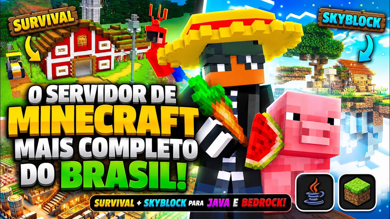 O servidor de MINECRAFT MAIS COMPLETO do BRASIL com SURVIVAL e SKYBLOCK ...