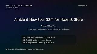 ホテル・店舗に使えるChill BGM TOKYO Chill Music Library Preview      Chill / Ambient / Neo-Soul / Lo-Fi BGMを収録