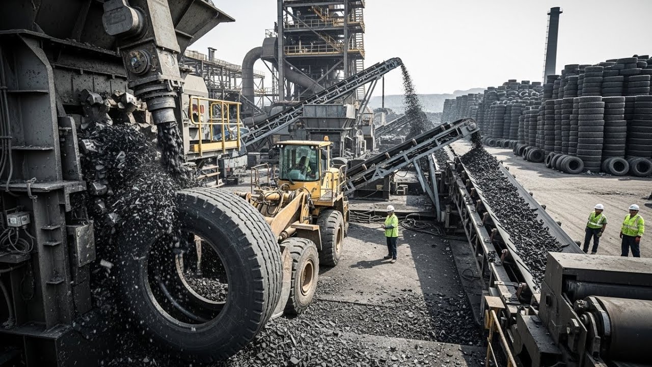 Inside the Giant Truck Tire Recycling Factory – Millions of Tires Destroyed Daily