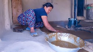 village way to clean kitchen by mud  || painting kitchen @bhumicooking