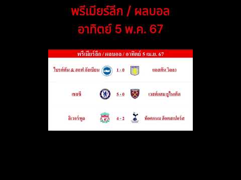 พรีเมียร์ลีก / ผลบอล / อาทิตย์ 5 พ.ค. 67