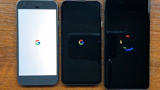 Google Pixel 1 vs Pixel 4a vs Pixel 7 Pro Startup, Boot Animation, Checking Android Versions