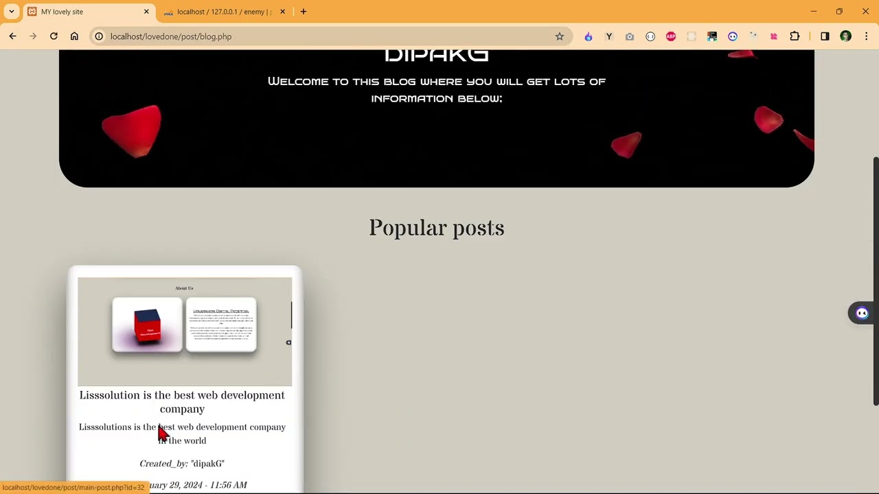 PHP and MYSQL custom blog application