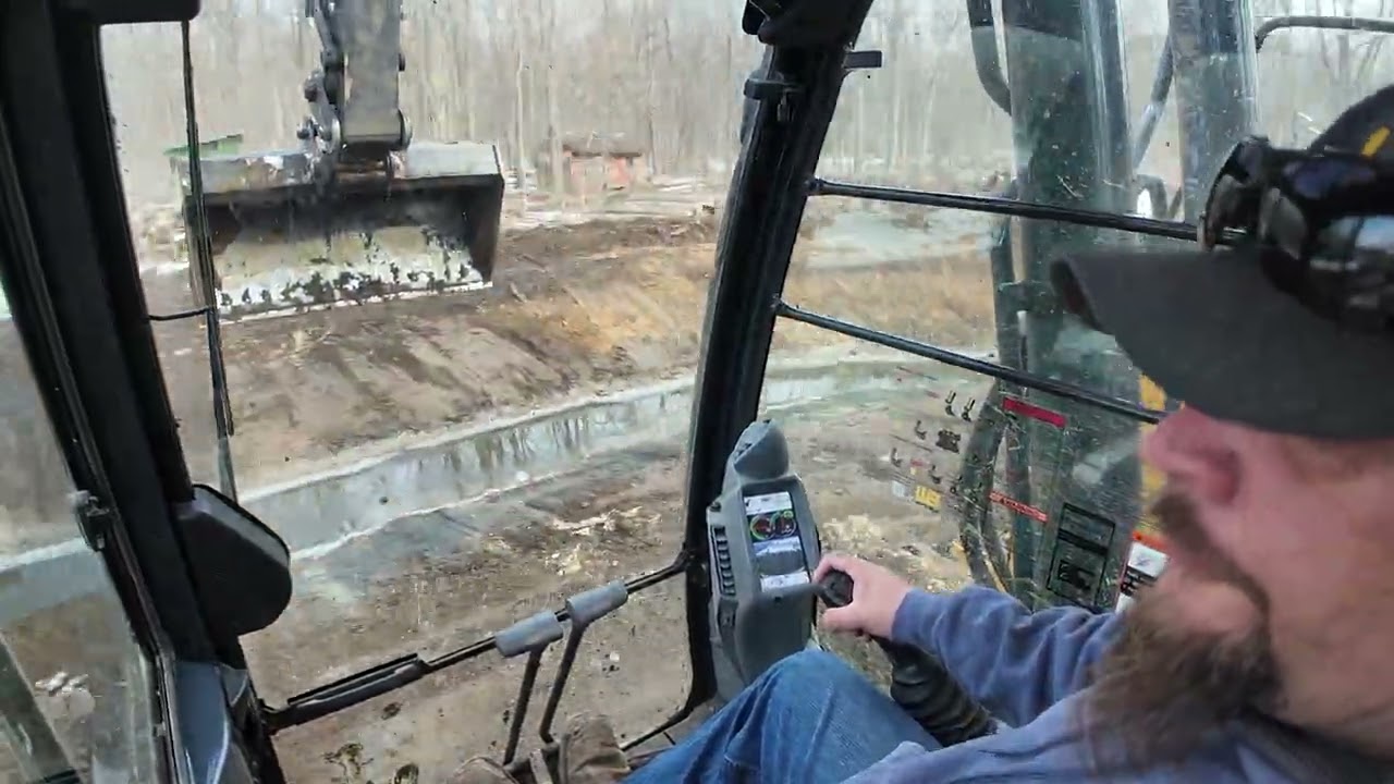 ASMR inside cab of excavator wile digging a ditch 