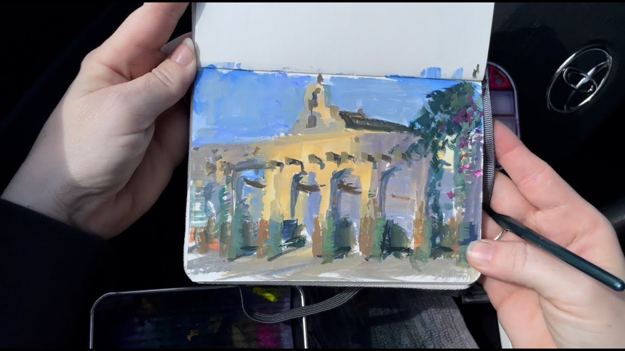 How to Paint with Gouache in your CAR at St. Isidore Plaza on Katella
