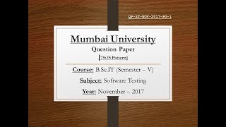 Software Testing (November – 2017) [75:25 Pattern | Question Paper]
