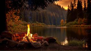 Information Campfire at Sunset, Gentle Lake Sounds & Autumn Evening Ambience Guide